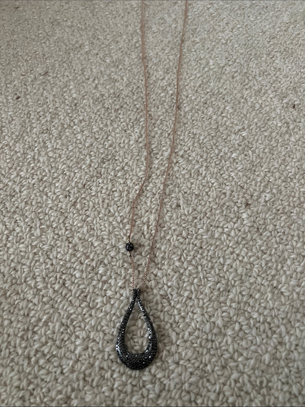 Rose Gold Necklace with Black Pavé Teardrop Pendant